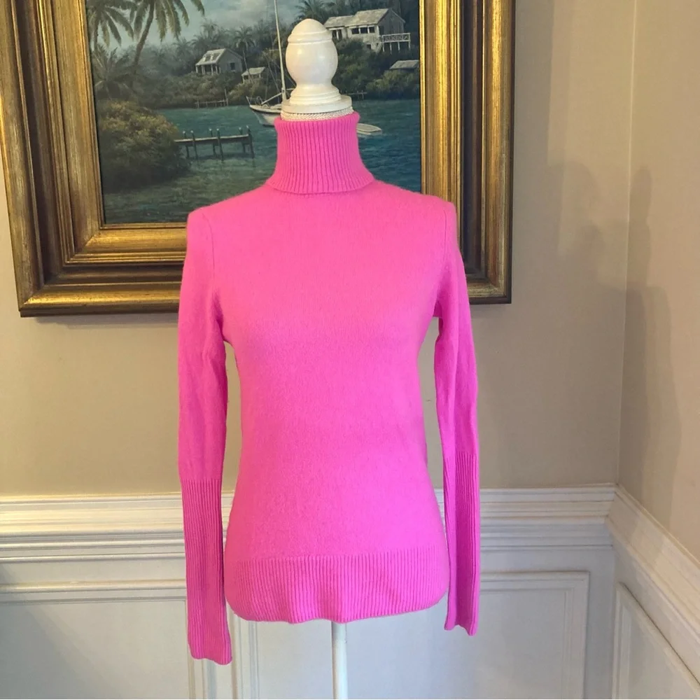 AQUA Punch Pink Cashmere Turtleneck Sweater - Picture 7 of 9